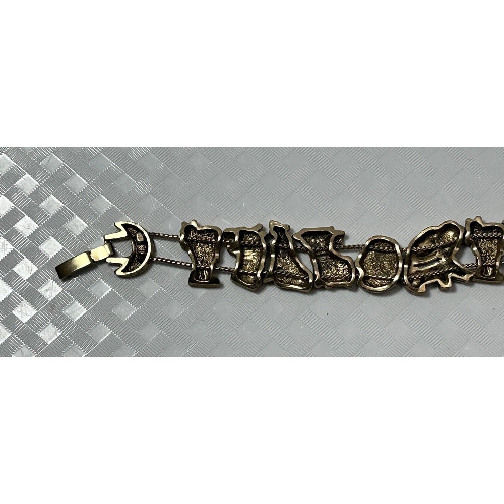 Vintage Slide Safari Animals Charm Bracelet Gold Tone Metal - Picture 11 of 13
